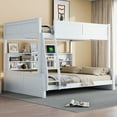 thumbnail image 3 of Harper & Bright Designs Full XL over Queen Bunk Bed with Storage Shelves, Solid Wood Bedframe with Cabinets & USB Ports, Antique White, 3 of 12