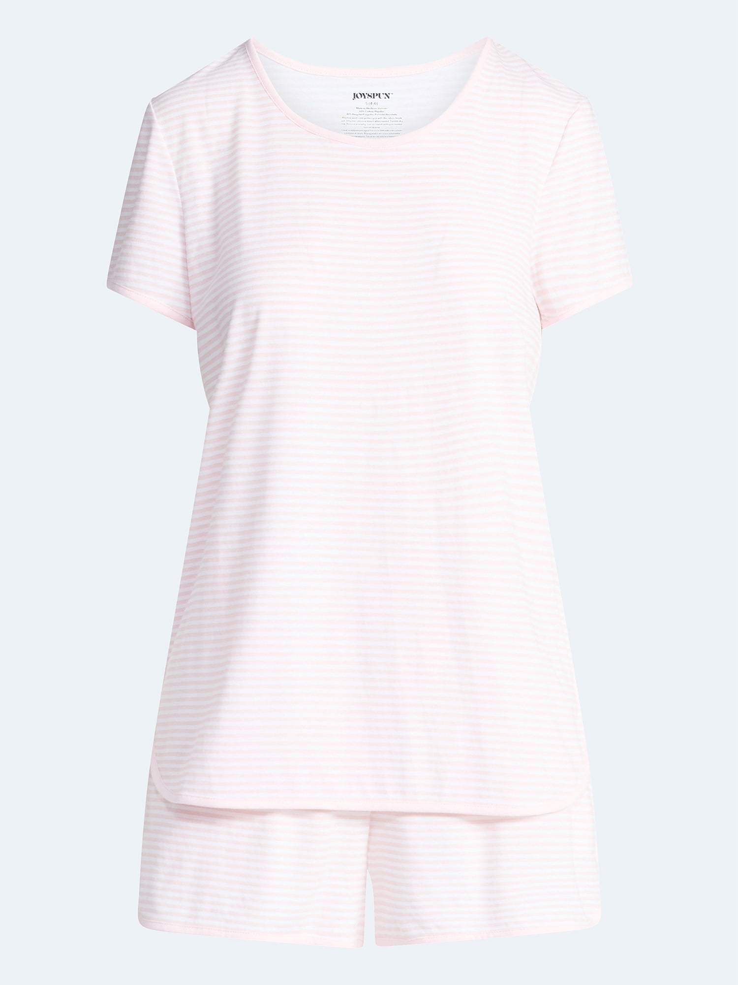 Joyspun Women's Lightweight Short Sleeve Sleep Tee and Shorts Set, 2-Piece, Sizes XS-3X