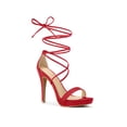 thumbnail image 1 of BLISSFUL STEP Sandales pour Femmes Talons Aiguilles Talons Plateforme Sandales à Lacets Rouge 6, 1 of 8