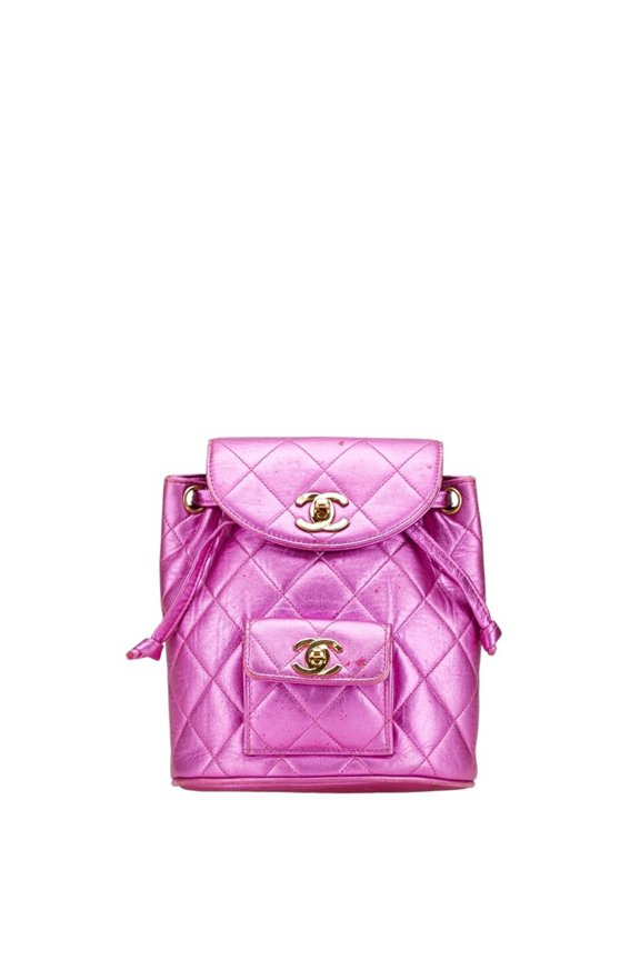 Pre-Owned CHANEL Matelasse Coco Mark Gold Hardware Chain Backpack Metallic Pink... (Fair)