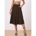 thumbnail image 3 of DARING DIVA Women's Flare Tiered Pleated Solid Elastic Waist A-Line Skirt XL Brown, 3 of 6