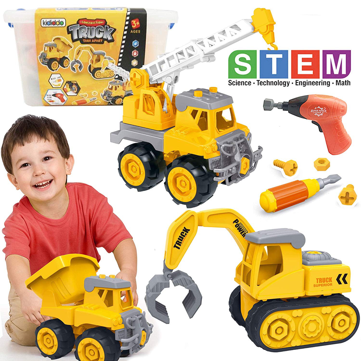 Digger Dumper & Bulldozer Kids Building Set 1-2-3 Build It Construction Crew 