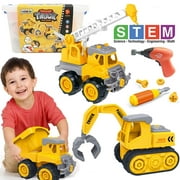 Take Apart Truck Toys for Boys and Girls, Set of 3 Construction Vehicles for Kids, Build a Dump Truck, Excavator and Crane, Take a Part Truck Toy with Drill and Tools for Toddlers 2-5 Years Old