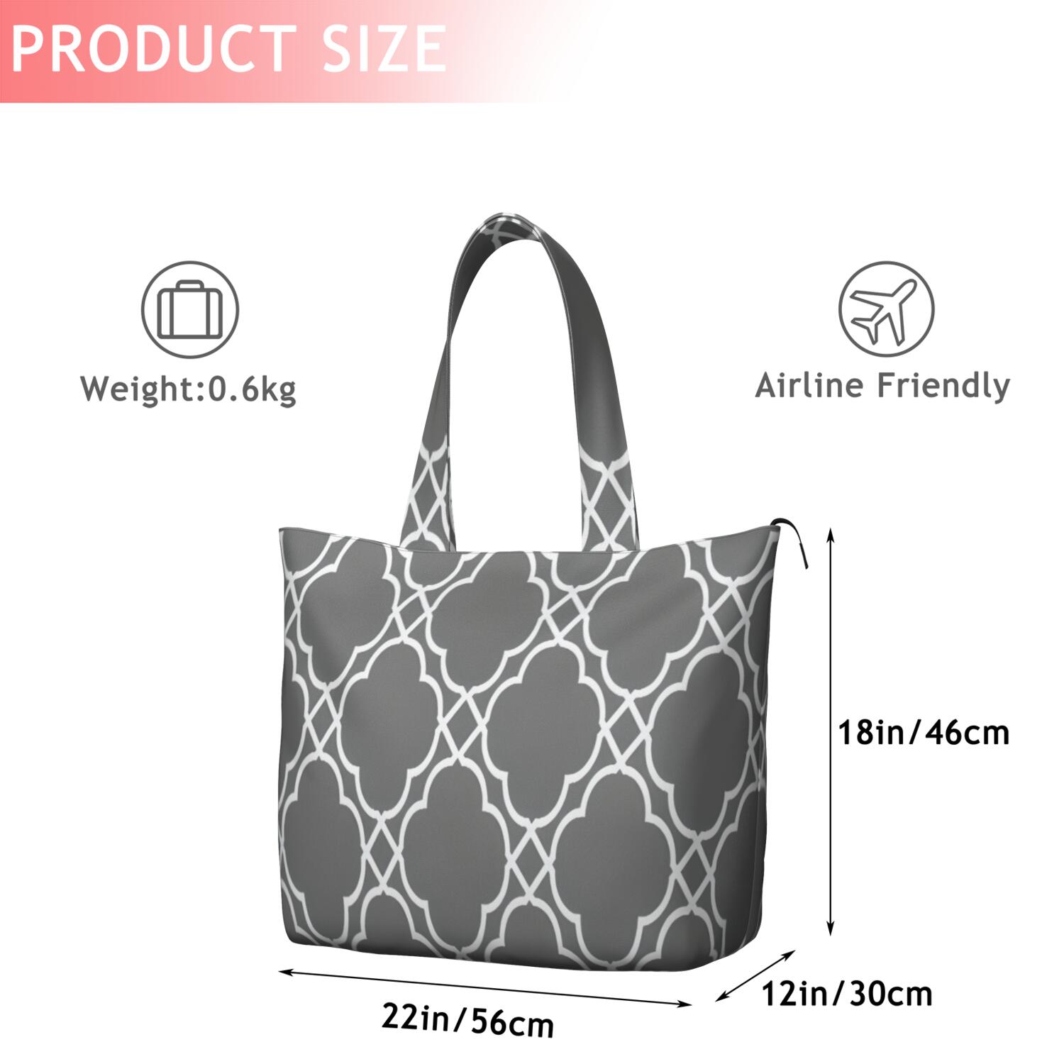 Gray Geometric Quatrefoil Pattern Travel Tote Bags for Women Carry On,Large Weekender Bags for Women Travel,Multi Functional Duffle Bag for Work,Shopping,Sports