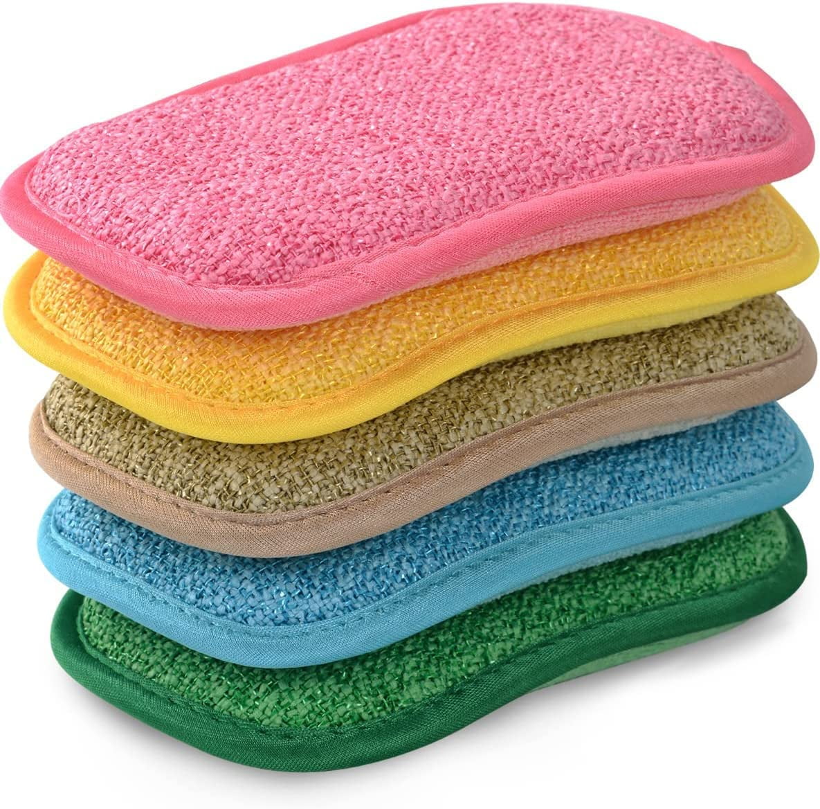 5 Pack Multipurpose Kitchen Scrub Sponges, Heavy Duty Cleaning Non-Scratch Scrub Sponge, Reusable Microfiber Sponge for Household Cleaning, Random Colors (Multicolour)