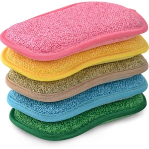 5 Pack Éponge de microfibre réutilisable pour le nettoyage ménager, couleur aléatoire (multicolore)