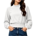 thumbnail image 3 of Elastic Waist Short Sweatshirts for Women,Mock Neck Long Sleeve,Casual Loose Cropped Pullover Top,Vacation Travel Outfit, 3 of 6