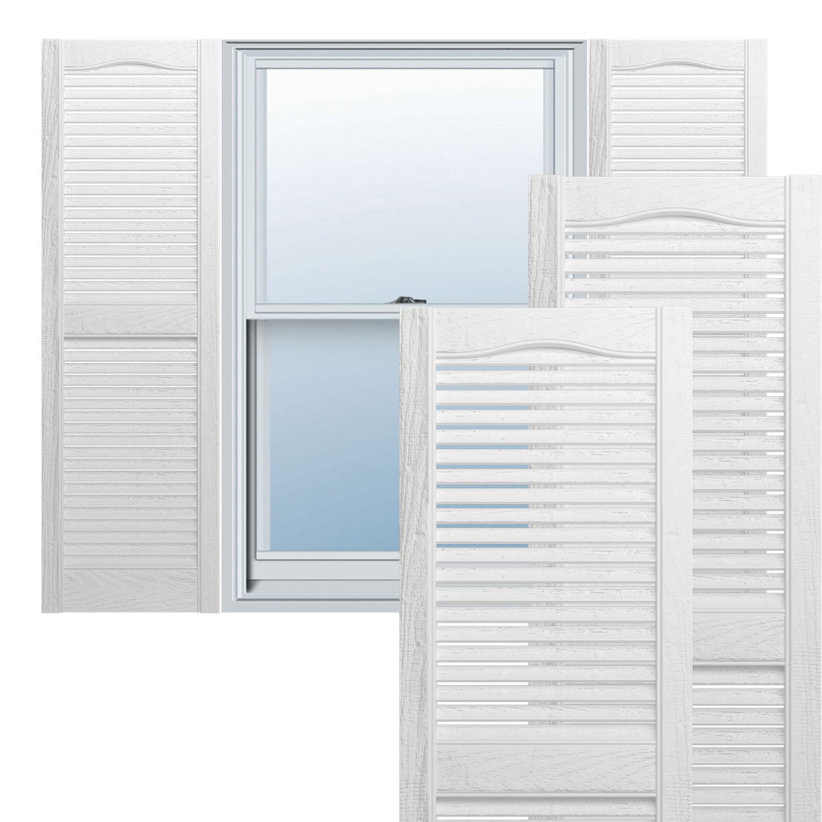 Window Nominal Edge x 55 in White Louvered Vinyl Exterior Shutters Pair 15 in 