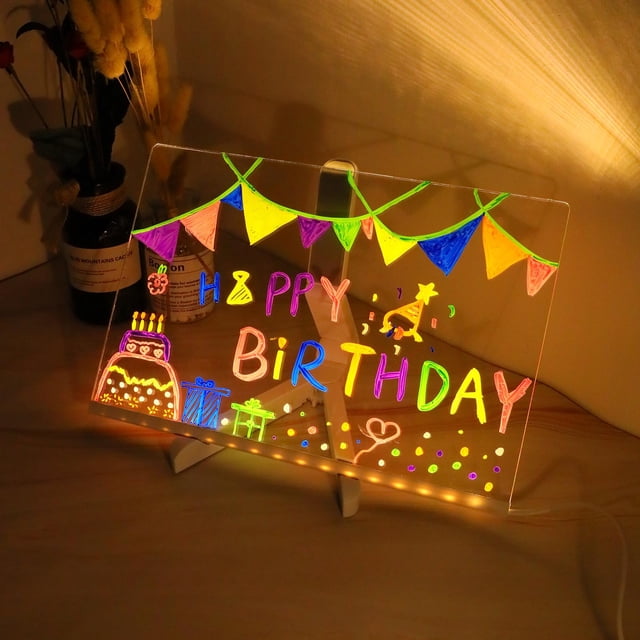 Pizarra acrílica de borrado en seco con luz LED para notas de 30 x 20 cm