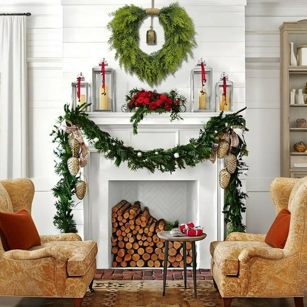 Corona Navideña de Invierno para Puerta de Entrada, 50 Cm, Guirnalda de Pino Verde Artificial | Decoración Navideña Grande para Interiores y Exteriores | Plástico Ligero y Duradero, Ideal para Decora