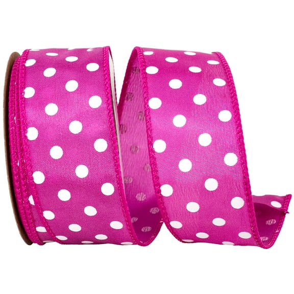 Ribbon - Satin Striking Dots Value Wired Edge, Fuchsia, 1-1/2 Inch, 10 Yards