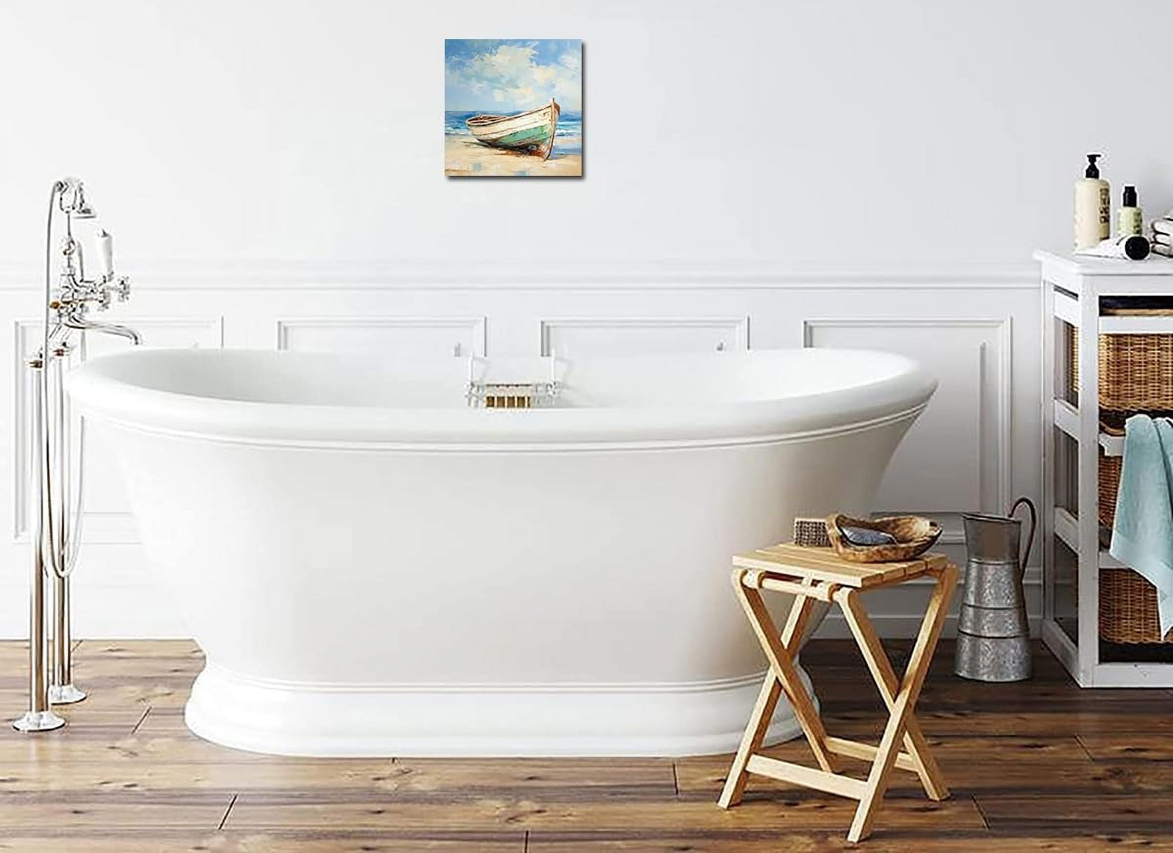 Rustic Boat Canvas Wall Art Beach Picture Coastal Wall Decor Prints for Bathroom Bedroom Farmhouse