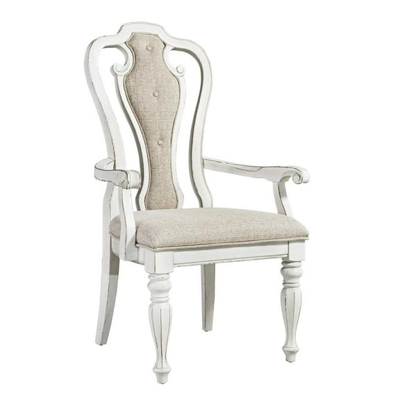 Magnolia Manor Splat Back Uph Arm Chair (RTA) in Antique White/Weathered Bark
