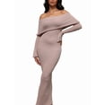 thumbnail image 3 of Women'S Fall Off Shoulder Bodycon Sweater Dress Formal Long Sleeve Elegant Club Party Midi Maxi Dresses Khaki L, 3 of 6