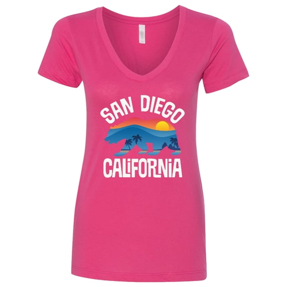 Inktastic San Diego California Bear Sunset Women's V-Neck T-Shirt