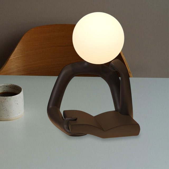 Lámpara de noche Yinane con estatua de pensador decoración mesa escultura de resina Negro