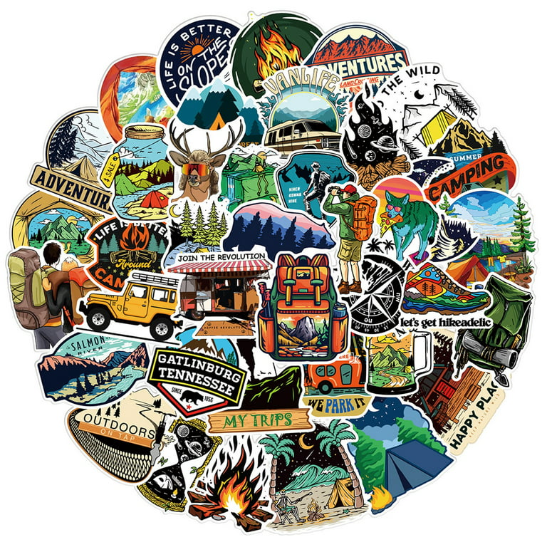 Travelwnat 50Pcs/Set Outdoor Adventure Stickers Vinyl Waterproof Wilderness Nature  Stickers Hiking Camping Travel Decals for Water Bottles, Phone, Computer 