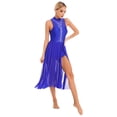 thumbnail image 2 of Manyakai Women Lyrical Dance Costume Mock Neck Dance Dress Leotard Morden Contemporary Ballet Royal Blue S, 2 of 7