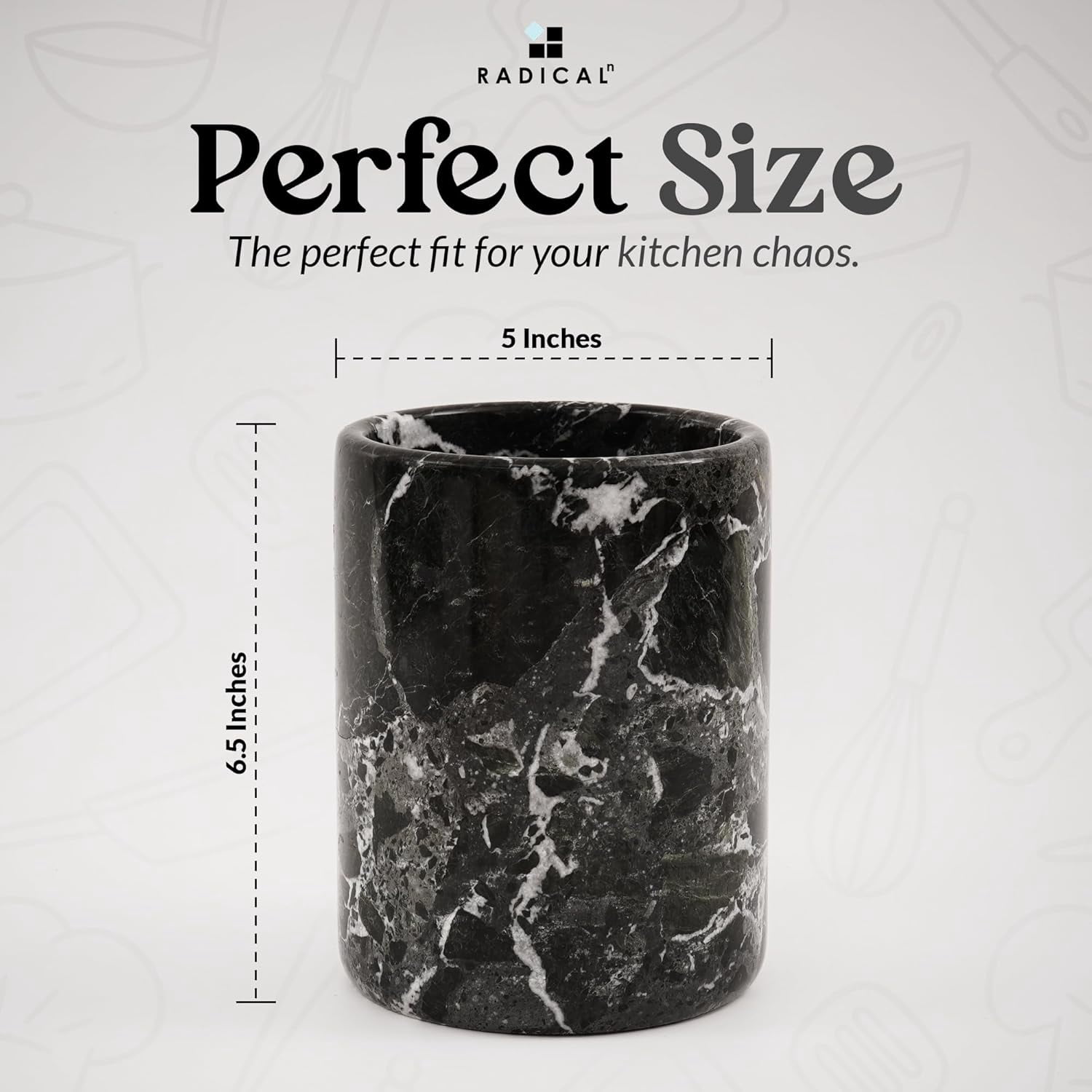Radicaln Black Marble Utensil Holder 6.5 inches – Kitchen Counter Organizer for Cooking Spoons and Tools, Stylish Utensils Holder, Marble Kitchen Decor