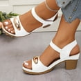thumbnail image 2 of LOVZFMLL Sandals for Women Chunky Block Heel Sandals Fashion Casual Open Toe Ankle Strap Summer Heels for Outdoor Walking Travel Beach Vacation White 6, 2 of 4