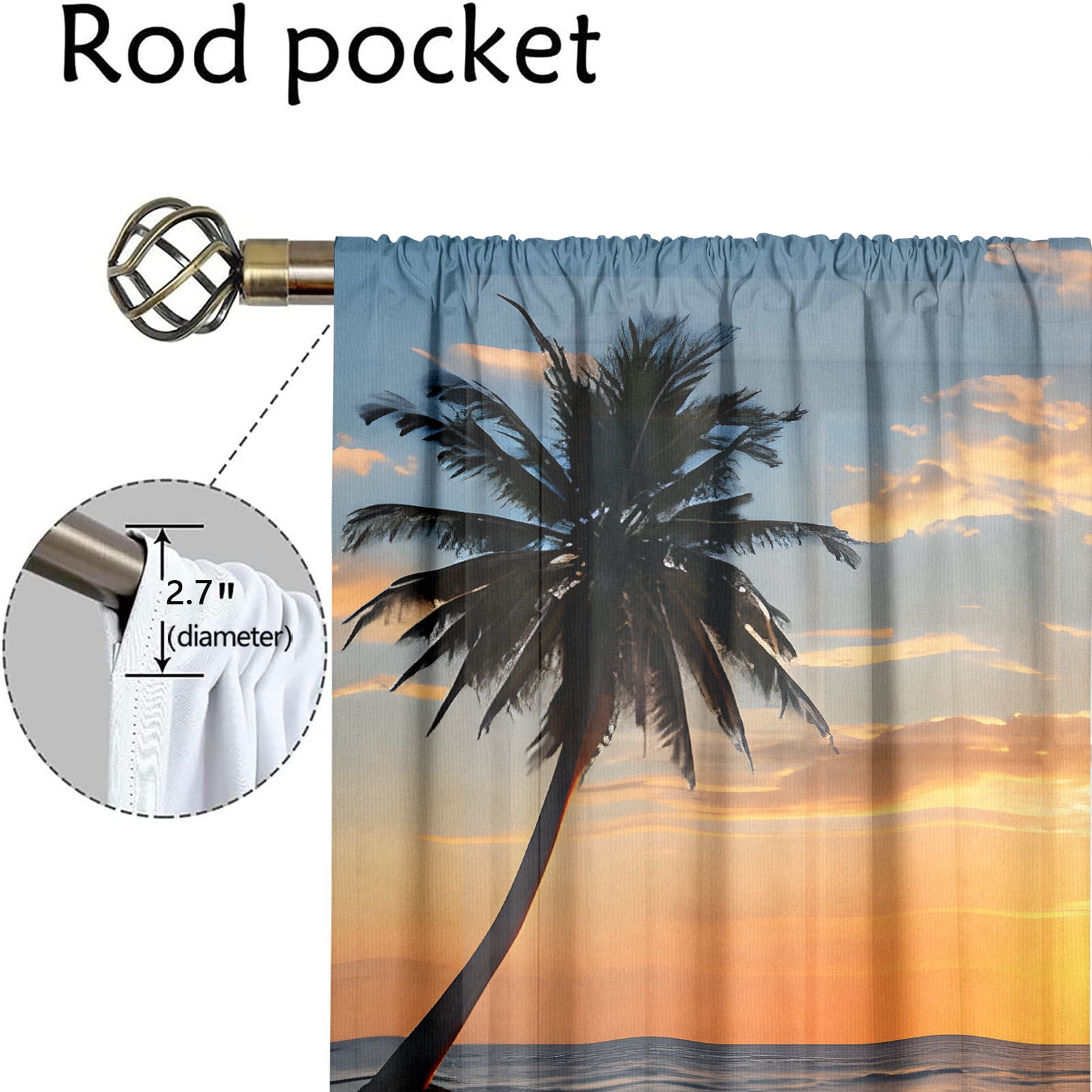 WNOOHIY Tropical Style Beach Sunset Privacy Light-filtering Window Curtains for Bedroom and Living Room, 2 Panels