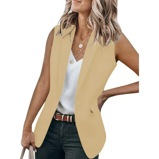Glonme Women's Sleeveless Duster Trench Vest Casual Lapel Blazer Jacket