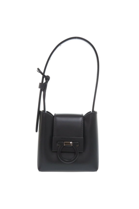 Pre-Owned Salvatore Ferragamo Gancini Trifoglio leather black handbag, model... (Good)
