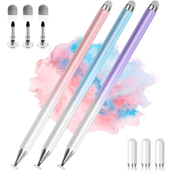 Stylus Pens for Touch Screens, 2 in 1 High Precision Universal Stylus Pen for iPad Compatible All 3-Pack - Blue, Pink, Purple