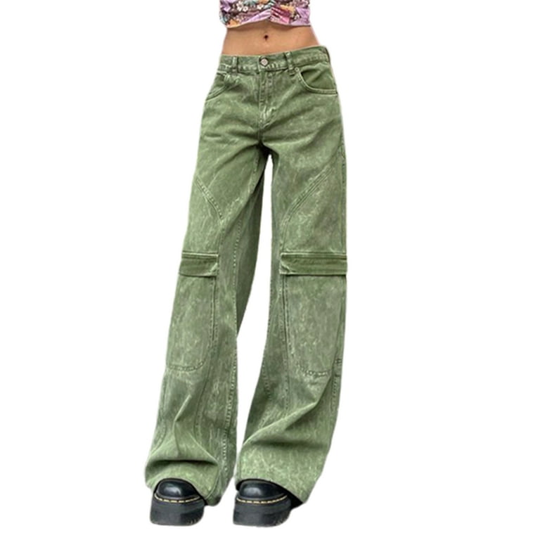 Eyicmarn Women's High Waist Wide Leg Baggy Jeans Side Pocket Denim Pants  Vintage Cargo Pants Boyfriend Trousers Y2K Streetwear
