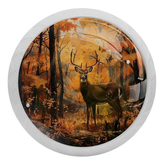 4 PCS Reindeer on Autumn Forest Crystal Glass Round Cabinet Knob Drawer Pull Handle Glowing in The Dark for Kitchen, Cupboard, Dresser, Wardrobe, etc