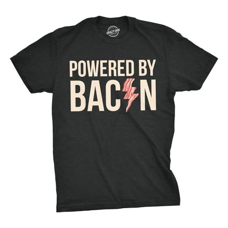 - Mens Powered By Bacon Tshirt Funny Junk Food Protein Breakfast Tee For Guys