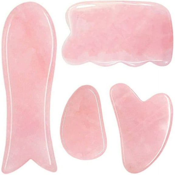 Gua Sha Scraping Massage Stone,4pcs Handmade Rose Quartz Guasha Board Traditional Scraper Tools for SPA Acupuncture,Therapy Massage Stones