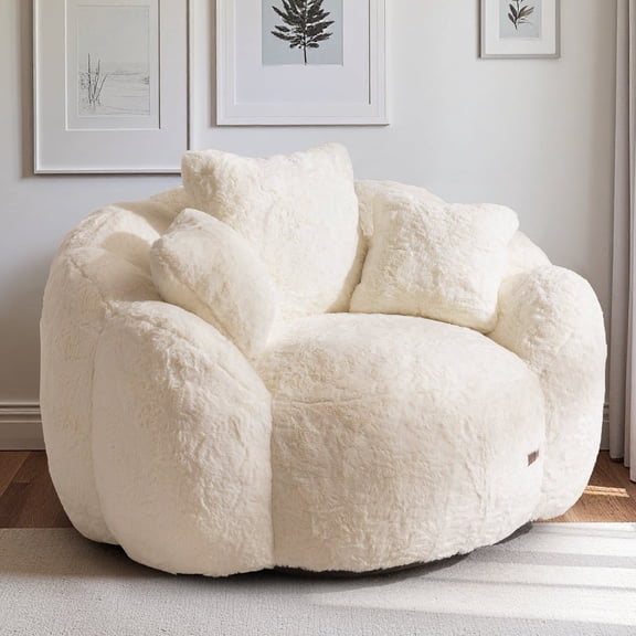 GOODONE Floral Shaped Bean Bag Chair,Oversized Bean bag Sofa with 3 Pillows,Ultra Soft Plush Reading Chair,Floor Sofa Suitable for Living Rooms and Bedrooms,Beige