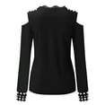 thumbnail image 3 of Conairie Cold Shoulder Tops For Womens V Neck Loose Butterfly Print Long Sleeve T-Shirt Comfy Summer Fashion Casual Blouses Black L, 3 of 5