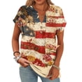 thumbnail image 3 of Iaqnaocc 4th Of July Womens Shirts Short Sleeve Button Henley V-Neck Patriotic American Flag Floral Print Tees Vintage Summer Festival T Shirts for Women Beige M, 3 of 4