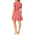 thumbnail image 3 of INSPIRE CHIC Women's Plaid Vintage Button Front Tie Waist Elegant A-Line Mini Dress, 3 of 6
