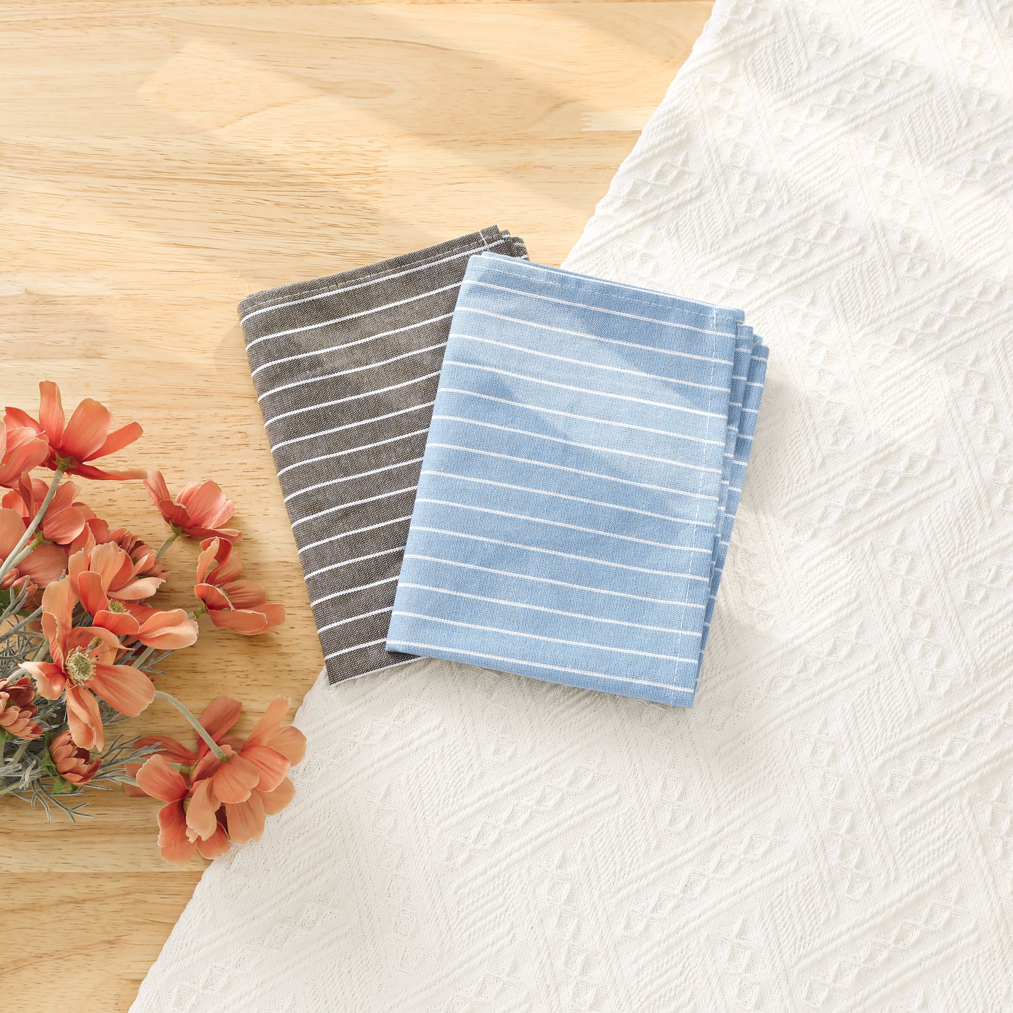 Unique Bargains Stripe Kitchen Towels Highly Absorbent Long-Lasting Hand Towels Brown 2pk