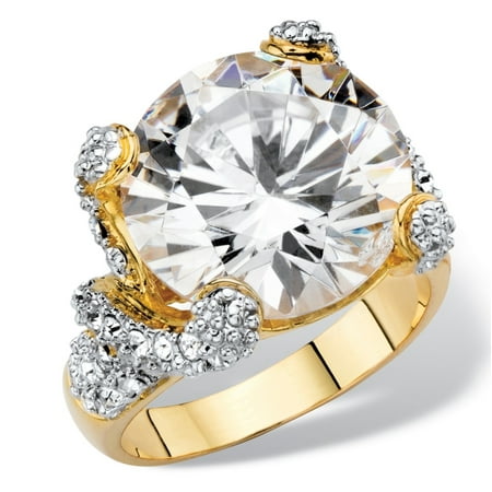 Waterford Crystal Round Ring Holder 9 TCW Round Cubic Zirconia and Pave Crystal Accent Two-Tone Swirled Crossover Cocktail Ring 14k Gold-Plated ()