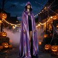 thumbnail image 2 of Yuncity Unisex Halloween Hooded Cape Graphic Print Sleeveless Cloak Flowy Lightweight Cosplay Stage Performance Clothes Purple, 2 of 5