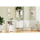 thumbnail image 5 of QinaQin Gabinete de piso para baño, mueble de madera pequeño con puerta tipo granero, 3 cajones y repisa abierta para baño, cocina o sala, 5 of 7