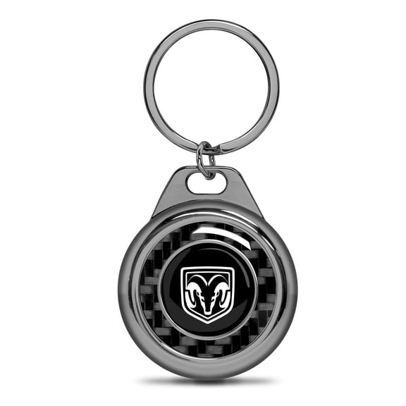 iPick Image for RAM Logo Real Black Carbon Fiber Gunmetal Roundel Metal Case Key Chain, Official Licensed