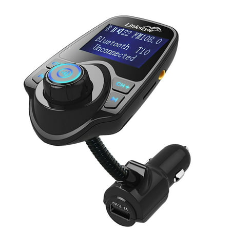 LinkStyle Hand-Free Wireless In-Car Bluetooth FM Transmitter Radio Adapter Car Kit w/ TF Card Slot and USB Car (Best Bluetooth Music Transmitter)