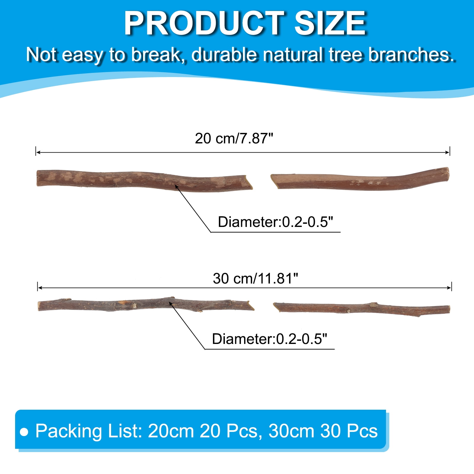 Uxcell 50 Pcs / 2 Size Wood Log Sticks, 0.2-0.5inch inch in Diameter Natural Wood Craft Sticks, Dried Wood Sticks Decorative Wood Branch Sticks for DIY Crafts Accessory Photo Props, Brown