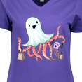 thumbnail image 4 of Inktastic Cute Ghost Octopus Trick or Treating with Bat Women's V-Neck T-Shirt, 4 of 5