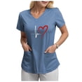 thumbnail image 3 of NIEWTR Solid Color V Neck Scrub Tops for Women Stretchy Pattern Print Uniform Tunics with Pockets(Blue,M), 3 of 4