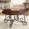 thumbnail image 3 of Pemberly Row Traditional Antique Metal Frame Round Wood Coffee Table in Cherry, 3 of 5