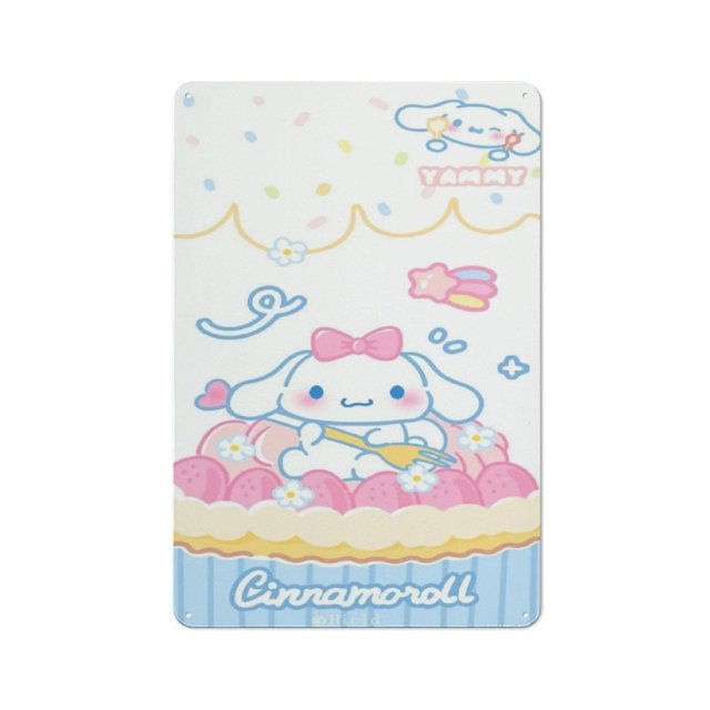Cuadro colgante de hojalata de Cinnamoroll, pintura de pared de hierro, fondo de pared para el hogar, dormitorio, arte decorativo para colgar en la pared, 30 x 20 cm