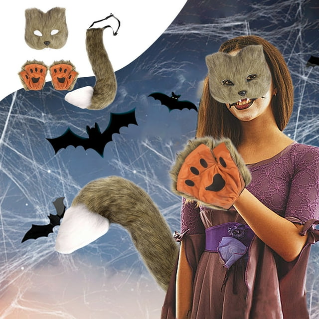 Conjunto de Orejas y Guantes con Clip de Cola de Zorro y Lobo para Halloween, Navidad, Fiesta, Disfraz, Juguetes, Regalo para Mujer
