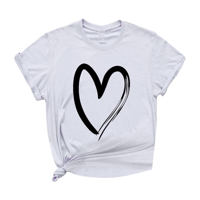 Besolor Tuniques d'Été pour Femmes à Imprimé de Cœurs, Col Ras du Cou, Manches Courtes, T-Shirts Décontractés Amples, Blouse de Sortie