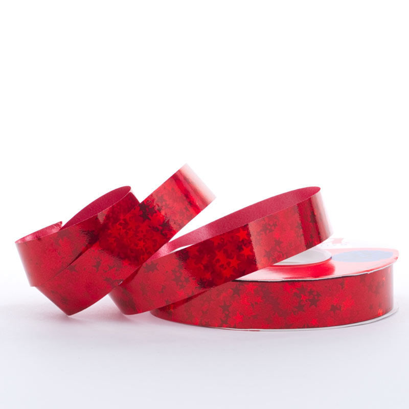 1 3/8" X 55yd Red Holographic Metallic Strs Polyethylene Ribbon by Paper Mart